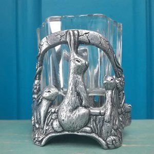 Silver Metal Bunny Rabbit Candle Holder or Trinket Dish Silver Metal Glass Gifts